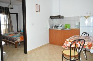 a kitchen with a table and a table and a table and a room at Giannis Maria Apartments in Psakoudia