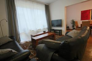 ein Wohnzimmer mit 2 Sofas und einem TV in der Unterkunft City-Apartment - Lüneburg Schwalbengasse in Lüneburg
