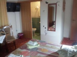 a room with a bed and a bathroom with a toilet at Guest House Family Varda Plitvice Lakes in Plitvička Jezera +113 photos