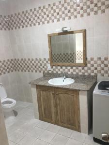 a bathroom with a sink and a toilet and a mirror at Shanaz Beachside Retreat in Anse Royale +29 photos