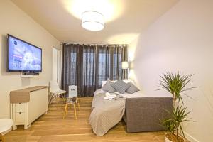 1 dormitorio con 1 cama y TV de pantalla plana en Hypercentre Haut de Gamme, en Caen