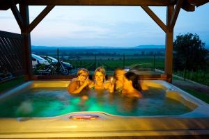 un grupo de personas en un jacuzzi en una bañera de hidromasaje en Hotel Vinohrad, en Milotice