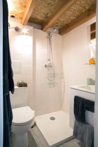 uma casa de banho branca com um WC e um chuveiro em le cosy em Le Bouscat