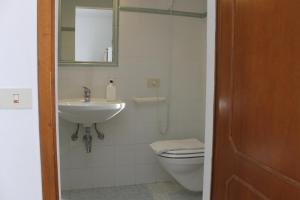 W łazience znajduje się toaleta, umywalka i lustro. w obiekcie Il Casale w mieście Poggibonsi