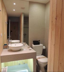 a bathroom with a toilet and a sink at Hotel Ilaia in Punta Arenas