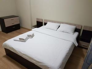 シチョルコヴォにあるЩёлковские квартиры - Богородский 2のベッドルーム1室(白いシーツとドレッサー付きのベッド2台付)