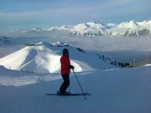 a person on skis standing on a snow covered mountain at Ferienwohnung Rudigier in Bartholomäberg