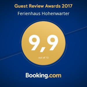 Certifikát, ocenenie alebo iný dokument vystavený v ubytovaní Ferienhaus Hohenwarter