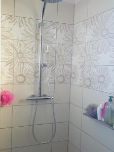 a shower with a hose in a bathroom at chambre chez l'habitant in Céret