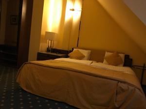 ein Schlafzimmer mit einem großen Bett in einem Zimmer in der Unterkunft Hotel Podzamcze in Tarnów