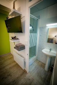 トロワにあるAppartement HYPER CENTRE avec WIFIのバスルーム(シャワー、シンク付)、テレビが備わります。