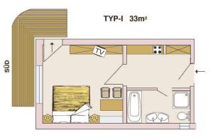 a floor plan of a small house with at Appartementhaus Holiday in Lech am Arlberg