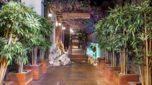 a hallway lined with potted plants in a store at Endglory Hotel in Çorlu