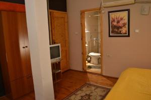 1 dormitorio con baño con aseo y TV en B&B Bebinac, en Leskovac