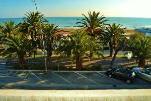 アルバ・アドリアティカにあるCasa sul mareのヤシの木と海の駐車場