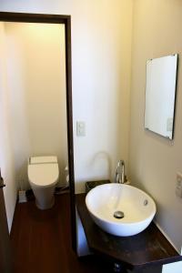 een badkamer met een wastafel en een toilet bij Spa Lodge Redwood Inn in Takayama