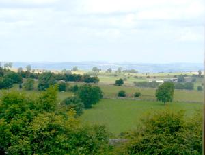 a green field with trees in the distance at Nuffies Cottage in Elton +1 photo