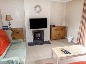 uma sala de estar com lareira e televisão em Amelia Cottage em Battle
