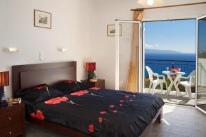 een slaapkamer met een bed en uitzicht op de oceaan bij Summer Dream in Vlachata