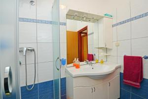 een badkamer met een wastafel en een douche bij Apartmani KRAMAR in Poreč