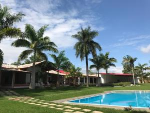 une maison avec une piscine et des palmiers dans l'établissement Altavista Casahotel - Asociado Casa Andina, à Moyobamba