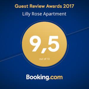 Un certificat, premiu, logo sau alt document afișat la Lilly Rose Apartment