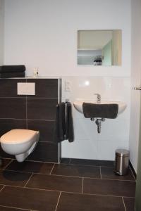 a bathroom with a toilet and a sink at Ferienwohnung Palmen in Gangelt