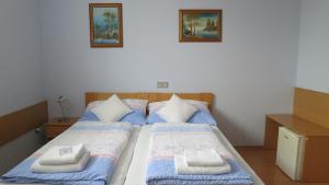 Tempat tidur dalam kamar di Penzion U Splavu