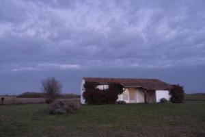 a small white house in the middle of a field at La Bribaudonnière in Saint-Palais-de-Phiolin