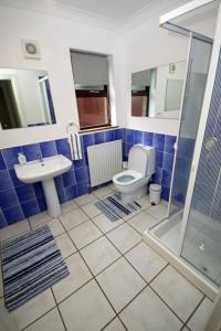 a bathroom with a toilet and a sink and a shower at Modern Belfast Apartment in Belfast