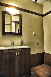 a bathroom with a sink and a mirror at Villa Eleana in Psakoudia
