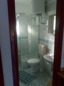 a bathroom with a toilet and a shower and a sink at Apartments Irena in Božava