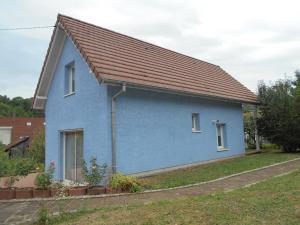 サント・マリー・オー・ミーヌにあるLA MAISON EN PAIN D'EPICESの褐色の屋根の青い家