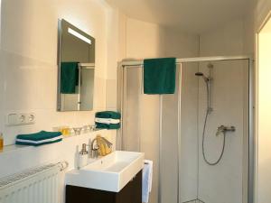 W łazience znajduje się umywalka i prysznic. w obiekcie Cochem Ferienwohnung Scheuer w mieście Cochem