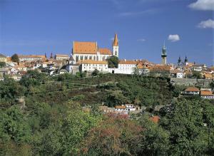 Nespecifikovaný výhled na destinaci Znojmo nebo výhled na město při pohledu z penzionu
