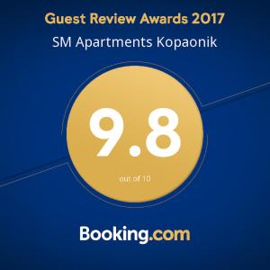 Certifikát, hodnocení, plakát nebo jiný dokument vystavený v ubytování SM Apartments Kopaonik