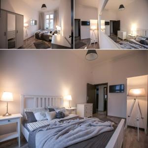 two pictures of a bedroom with a large bed at Apartments Old Town Gdansk - Toruńska 26 in Gdańsk