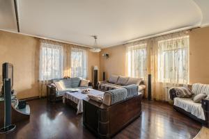 a large living room with couches and a tv at Villa de Jardin in Svyatopetrivske