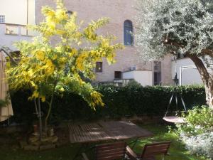 a picnic table and a tree in a yard at IL NIDO DELLA FORTUNA oasi di pace, relax, storia e mare in Fano
