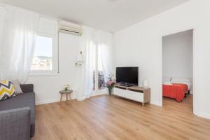 - un salon avec un canapé et une télévision dans l'établissement Flateli Providencia, à Barcelone