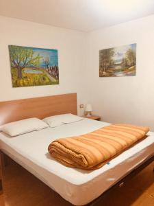 パンキアにあるAppartamento Bosco dei Veliのベッドルームに毛布付きのベッド1台