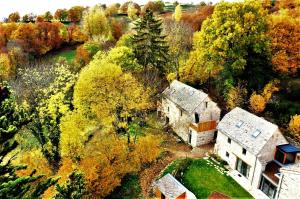 een luchtzicht op een huis in het bos bij Domaine des Marequiers chambre Alchemille in Saint-Germain-du-Teil