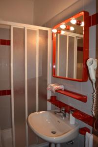 a bathroom with a sink and a mirror at Hotel Val Di Fassa in Soraga