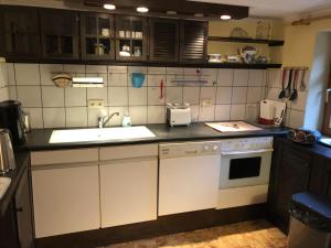 a kitchen with a sink and a counter top at Hommes Haus in Herschbroich