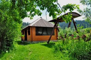 a small wooden cabin in a field of grass at Садиба Комфорт in Slavske