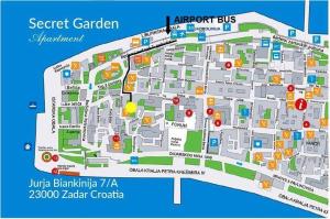 een kaart van de geheime tuin amfitheater campus bij Secret Garden Apartment in Zadar
