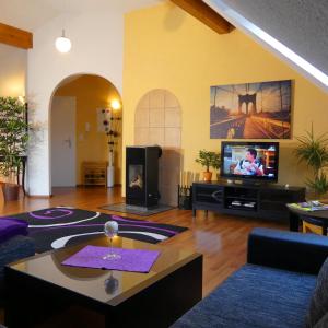 コッヘムにあるCochem Ferienwohnung Scheuerのリビングルーム(ソファ、テレビ付)