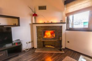 a living room with a fireplace and a television at Divčibarski Vajati in Divčibare