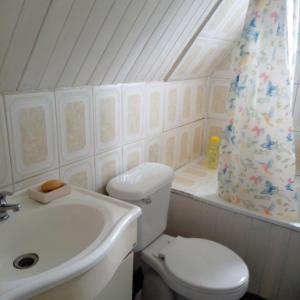 Un baño con inodoro, lavabo y bañera. en Casa Lange, en Valdivia