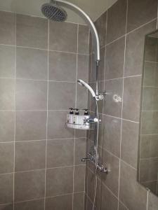 a shower with a shower head in a bathroom at Gyeongju bulgooksa W Drive-in Motel in Gyeongju